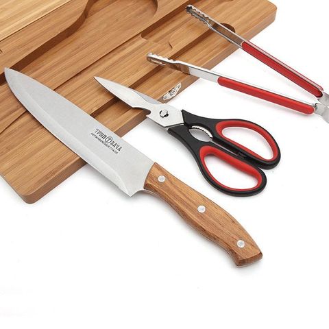 Bộ Thớt Gỗ Đựng Dao 4 Món Tiện Lợi Cho Cắm Trại, Dã Ngoại – Thiết Kế Thông Minh, Gấp Đôi, Thép Không Gỉ, Dụng Cụ Bếp Tiện Dụng