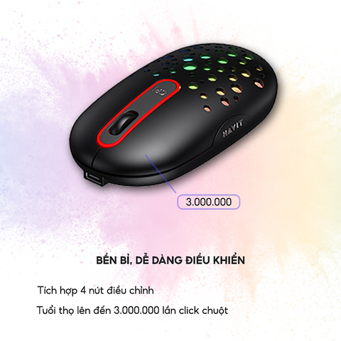 Chuột Không Dây Havit MS64GT - Thiết Kế Ergonomic, 3 Chế Độ DPI, Màu Sắc Năng Động, Phạm Vi 10m, Phù Hợp Cho Game Thủ và Làm Việc Tại Nhà