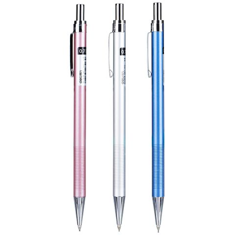 Combo 3 Bút Chì Kim 0.7mm Deli Thân Kim Loại Có Đầu Tẩy E6493 - Bút Viết Đẹp, Bền, Dùng Cho Học Sinh và Văn Phòng