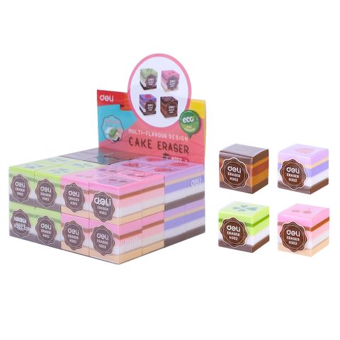 Combo 4 Gôm Tẩy Màu Deli EH302 Hình Bánh Ngọt - Tẩy Xóa Dễ Dàng, Ít Vụn, Màu Sắc Bắt Mắt Cho Văn Phòng và Trường Học