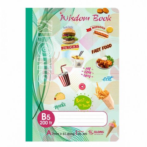 Combo 5 Cuốn Vở Kẻ Ngang Klong 200 Trang B5 Wisdom Book MS 890 - Giấy Mịn, Dòng Kẻ Rõ Nét, Giúp Bảo Vệ Thị Lực