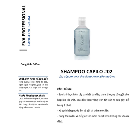 Dầu gội ngăn rụng tóc Eva Capilo Energikum 300ml - Chăm sóc tóc chắc khỏe, hạn chế rụng tóc hiệu quả cho da đầu thường