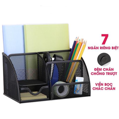 Giá Sắt Đựng Tài Liệu Văn Phòng Để Bàn Deli 9200 - Ngăn Chứa 7 Khay Đen Cao Cấp, Thiết Kế Gọn Gàng, Tiện Lợi