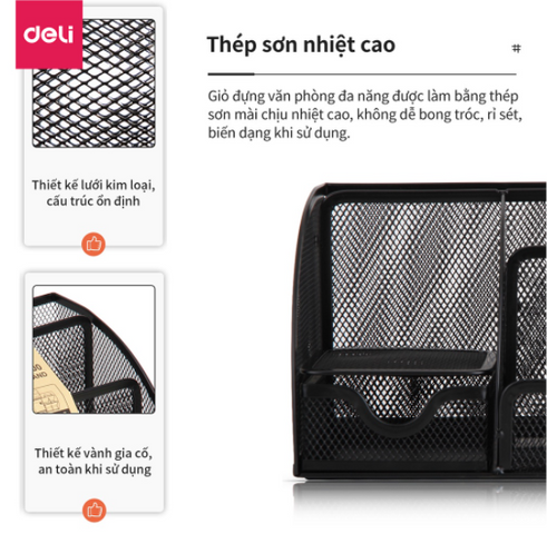 Giá Sắt Đựng Tài Liệu Văn Phòng Để Bàn Deli 9200 - Ngăn Chứa 7 Khay Đen Cao Cấp, Thiết Kế Gọn Gàng, Tiện Lợi