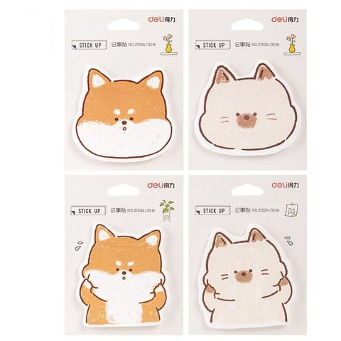 Giấy Nhắn Học Sinh Hình Thú Cưng Deli 21534 - Tệp 30 Tờ Nhiều Màu Dễ Dùng, Dán Lại Thoải Mái, Giấy Ghi Nhớ Siêu Đáng Yêu