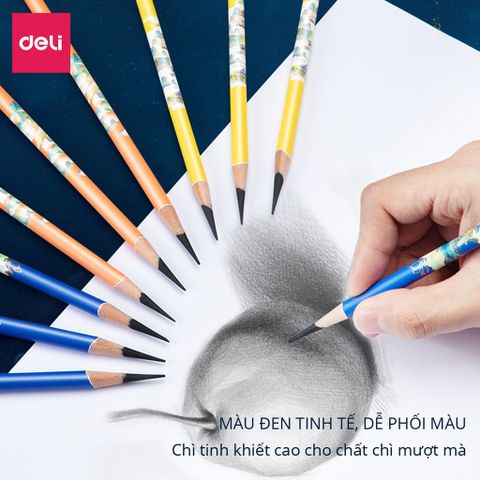 Hộp 10 Bút Chì Than Phác Thảo Chuyên Dụng Deli 58199 - Chì Mềm Đậm Nét Cho Vẽ Mỹ Thuật và Học Tập