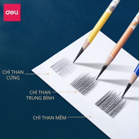 Hộp 10 Bút Chì Than Phác Thảo Chuyên Dụng Deli 58199 - Chì Mềm Đậm Nét Cho Vẽ Mỹ Thuật và Học Tập
