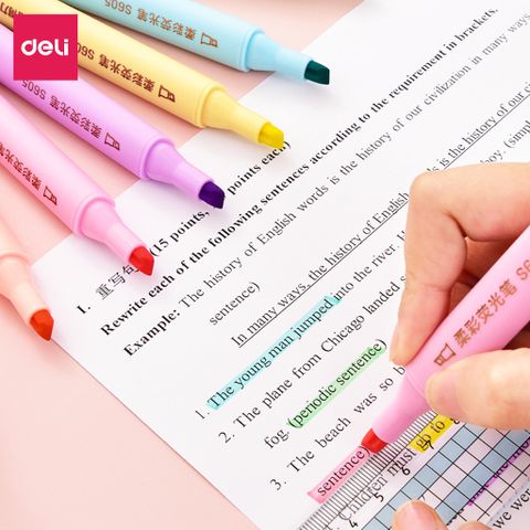 Hộp 6 Bút Highlight Dạ Quang Deli S605 - Bút Dấu Dòng Màu Sắc Tươi Sáng, Dễ Dùng Cho Học Tập Và Công Việc