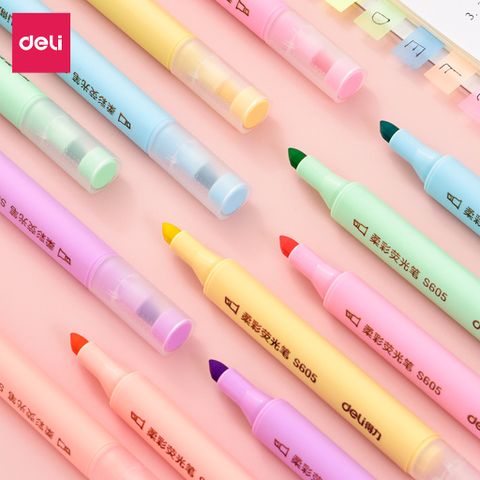 Hộp 6 Bút Highlight Dạ Quang Deli S605 - Bút Dấu Dòng Màu Sắc Tươi Sáng, Dễ Dùng Cho Học Tập Và Công Việc