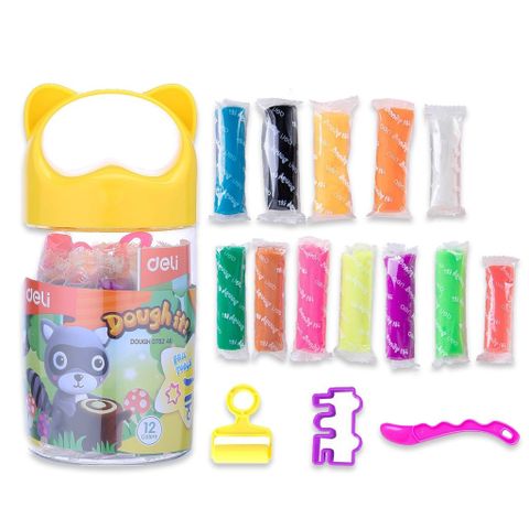 Hộp đất nặn Deli 12/24 màu ED75246/ED75286 kèm khuôn - Đồ thủ công an toàn cho trẻ nhỏ, kích thích sáng tạo và phát triển nghệ thuật.