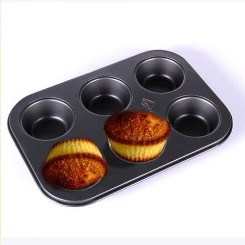 Khay Nướng Cupcake Chống Dính 6 Ô 26.5x18.5cm - Dụng Cụ Làm Bánh Không Dính Chất Liệu Thép Carbon Cao Cấp