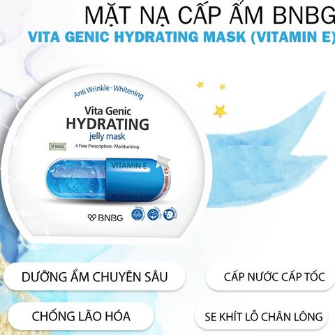 Mặt nạ BNBG Vitamin E Vita Genic - Hỗ trợ cấp nước và dưỡng ẩm sâu cho da, 10 miếng, Xuất xứ Hàn Quốc