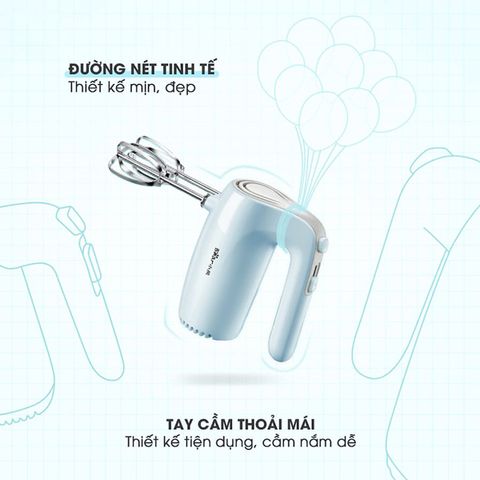 Máy Đánh Trứng Cầm Tay Bear DDQ-B02P5 125W - Tích Hợp 5 Tốc Độ, Thiết Kế Nhỏ Gọn, Phù Hợp Đánh Bột Và Làm Bánh