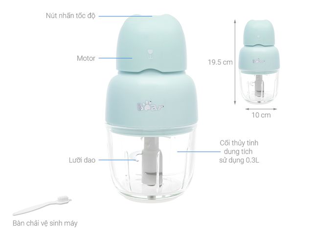 Máy Xay Thực Phẩm Đa Năng Bear QSJ-B01P1 - Thiết Kế Nhỏ Gọn, 120W, Thủy Tinh Chịu Nhiệt, Lưỡi Dao Inox, Tiện Dụng Cho Bé Ăn Dặm