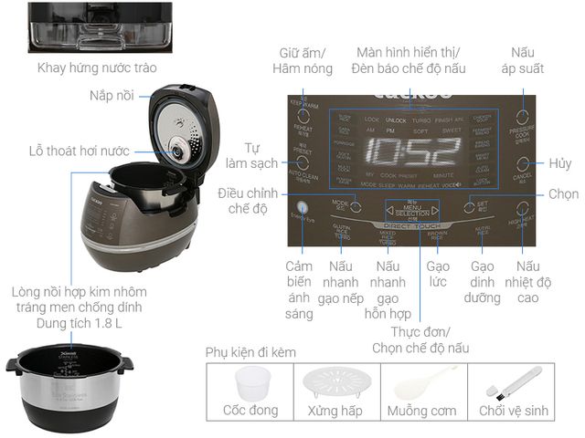 Nồi Cơm Điện Cao Tần Cuckoo CRP-CHSS1009FN 1.8L - Sang Trọng, Dung Tích Lớn, Chức Năng Đa Dạng, Bảo Quản Dễ Dàng