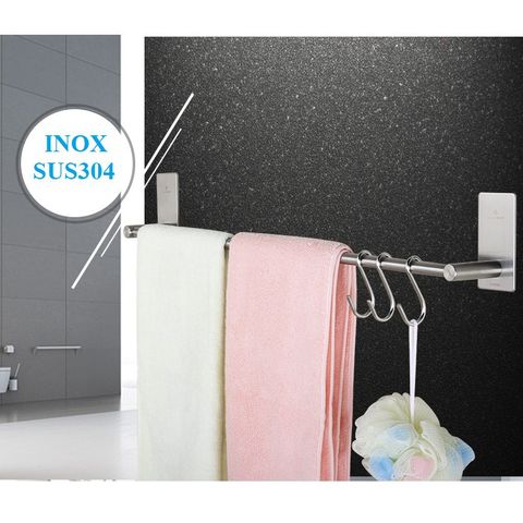 Thanh treo khăn Inox SUS304 dán tường 2 chấu TT55 - Thiết bị phòng tắm, nhà bếp, chịu lực đến 3kg, chất liệu bền đẹp
