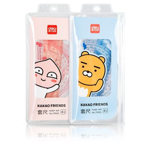 Bộ 4 Thước Kẻ Học Sinh Kakao Friends X Deli 79521 - Dụng Cụ Học Tập Chất Liệu Nhựa PS Bền Bỉ, Thiết Kế Ngộ Nghĩnh