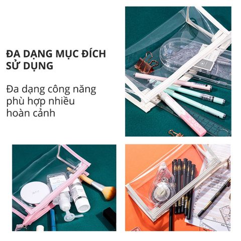 Túi đựng bút trong suốt Deli 67027 - Túi đa năng cho đồ dùng học tập và mỹ phẩm, kích thước 235x55x105mm, tiện lợi khi du lịch