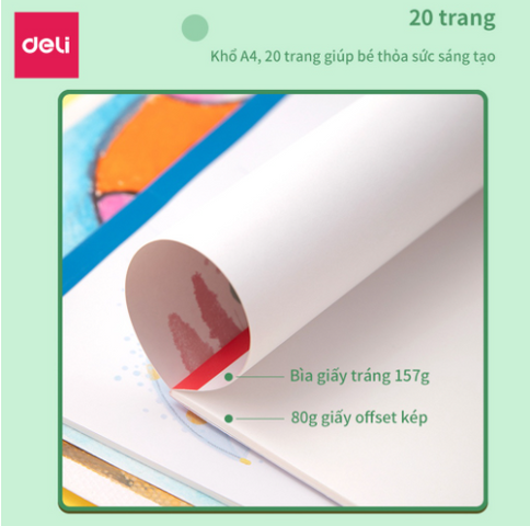 Vở Vẽ Học Sinh A4 Deli 73382 - 20 Trang Giấy Chất Lượng, Thiết Kế Độc Đáo Cho Học Sinh Yêu Hội Họa