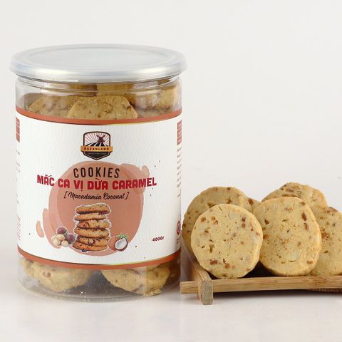 Bánh ăn kiêng Cookies vị dừa caramel Bazanland - Hương vị thơm ngon với hạt macca, đóng hộp tiện lợi, dinh dưỡng bổ sung 250g/400g