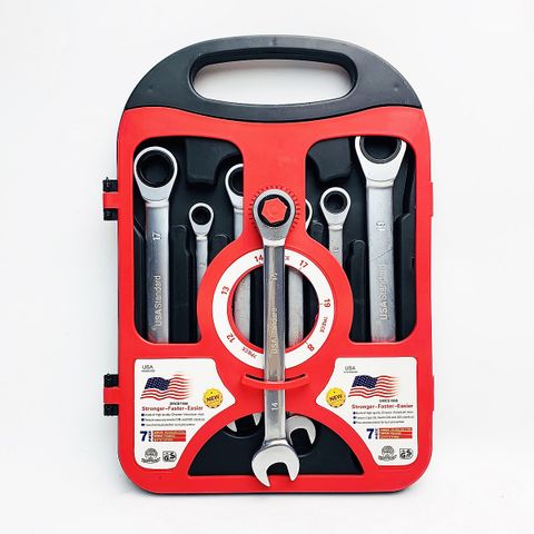 Bộ Cờ Lê Vòng Miệng Sinomax 7 Món Tiêu Chuẩn DIN-ANSI - Độ Chịu Lực Cao Chất Liệu Chrome Vanadium 8-19mm, Hộp Đựng Tiện Dụng