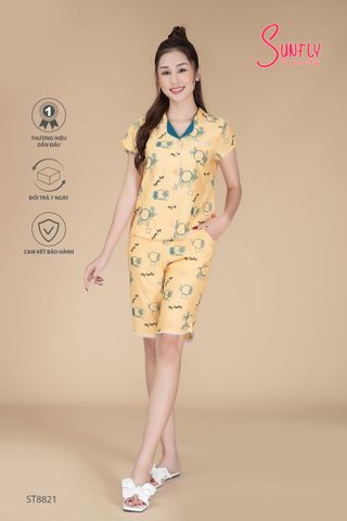 Bộ Pijamas Linen Sunfly ST8821 áo cộc tay quần trên gối