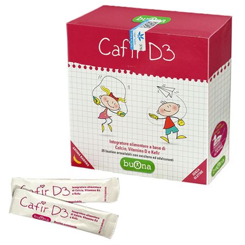 Buona Cafir D3 - Viên uống bổ sung canxi và vitamin D3 cho bé, hỗ trợ phát triển xương răng chắc khỏe, giảm còi xương, 20 gói