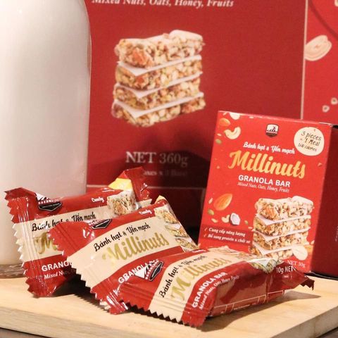 Bánh Ngũ Cốc Ăn Kiêng Granola Bar Millinuts - Thanh Dinh Dưỡng Hương Vị Từ Hạt Và Trái Cây, Chế Độ Ăn Healthy, Không Đường