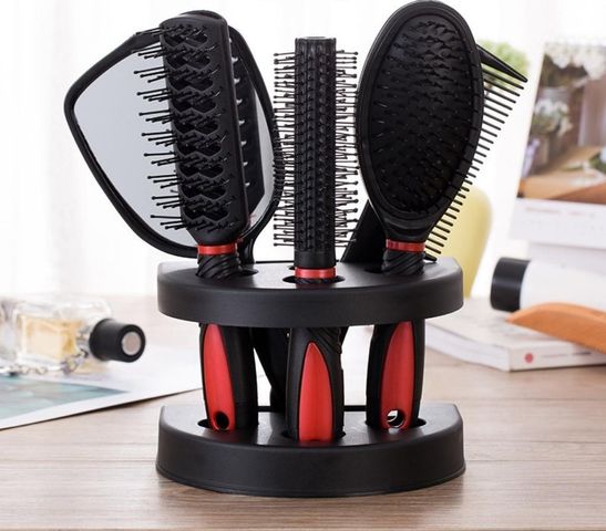 Combo Lược Chải Tóc Gỡ Rối Kèm Gương, Giá Đỡ - Bộ Phụ Kiện Chăm Sóc Tóc Đầy Đủ, Thích Hợp Cho Tóc Dài Ngắn, Mượt Mà, Gọn Gàng
