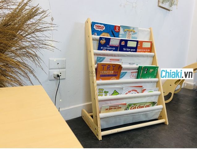 Kệ Sách Montessori Đa Năng Gỗ Thông Tự Nhiên - Lưu Trữ Sách Vở, Đồ Chơi Và Gấu Bông Cho Trẻ Em