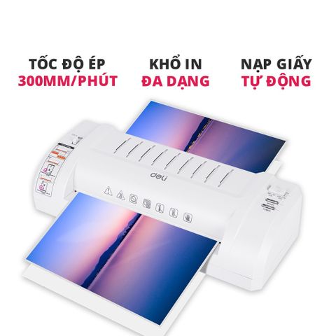 Máy Ép Nhựa Dẻo Deli E3893 A4/A5/B5 - Thiết Bị Bảo Quản Giấy Tờ Đa Năng Tiện Lợi, Công Suất 200W