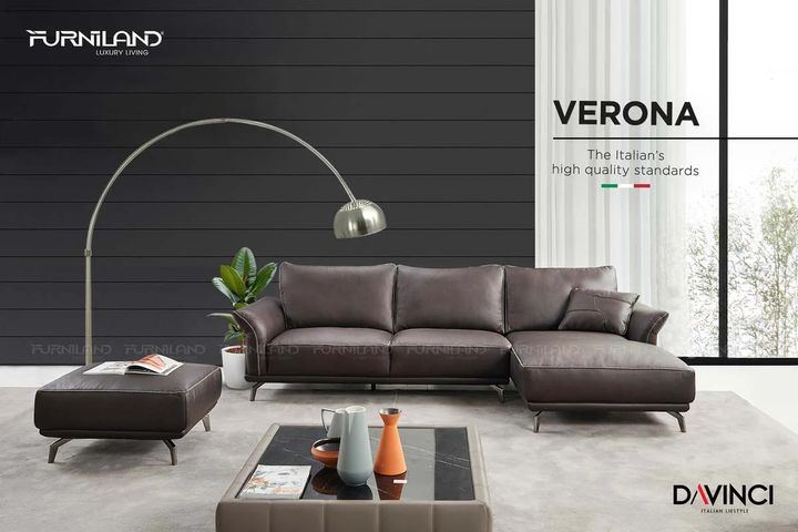 Sofa Góc Verona - Sofa Da Nhập Khẩu Ý Sang Trọng, Phong Cách Hiện Đại Dành Cho Phòng Khách Cao Cấp 20m2 Trở Lên