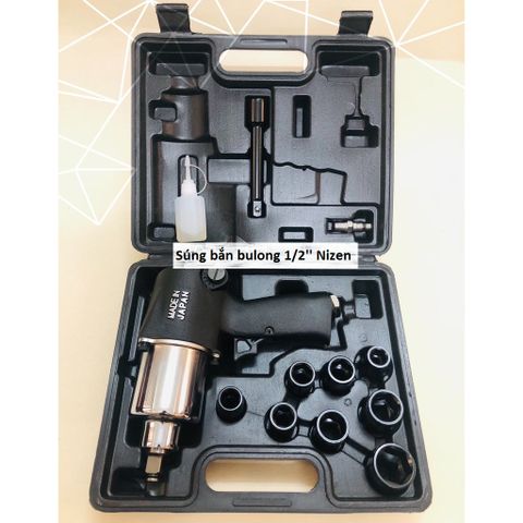 Súng bắn bulong 1/2'' Nizen đen kèm bộ khẩu 13-22 - Dụng cụ sửa chữa tiện dụng, lực siết 660 N.m, tốc độ 7500 vòng/phút