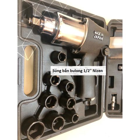 Súng bắn bulong 1/2'' Nizen đen kèm bộ khẩu 13-22 - Dụng cụ sửa chữa tiện dụng, lực siết 660 N.m, tốc độ 7500 vòng/phút