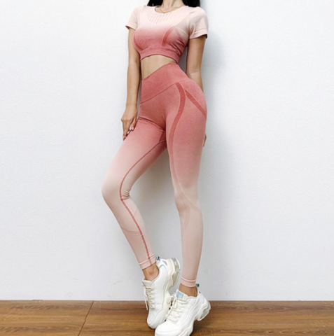 Bộ quần áo tập gym thể thao nữ AMIN AM003 ôm sát tôn dáng, thiết kế ombre thời trang, chất liệu mềm mại, thoáng mát - S/M/L