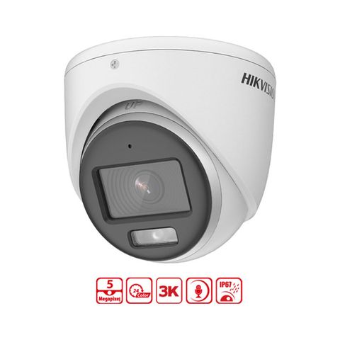 Camera Bán Cầu HDTVI Hikvision DS-2CE72KF0T-FS - Quan Sát Màu Đêm 5MP, Hồng Ngoại 40m, Tích Hợp Micro, Chống Ngược Sáng