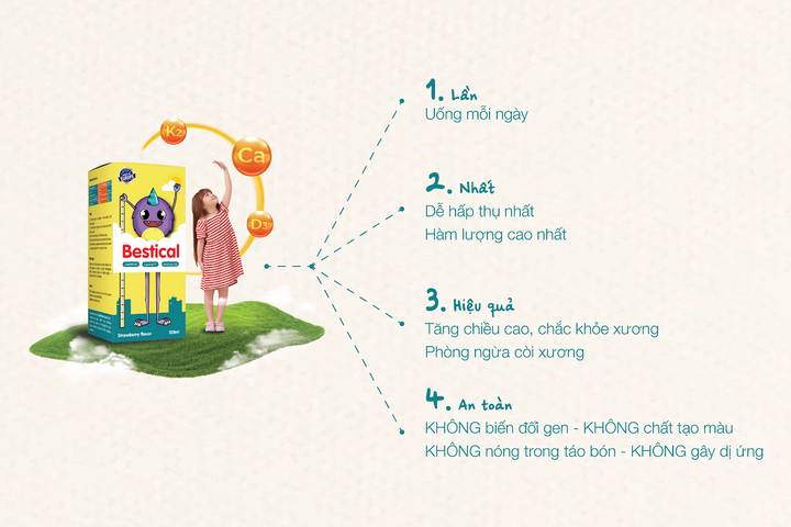 Canxi Sinh Học Bestical 120ml - Hỗ Trợ Xương Răng Chắc Khỏe Cho Trẻ Em, Giúp Tăng Chiều Cao, Hương Dâu Thơm Ngon