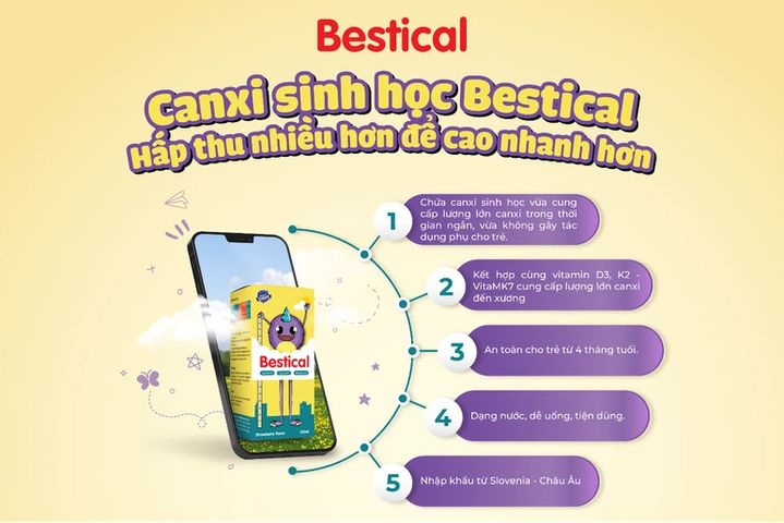 Canxi Sinh Học Bestical 120ml - Hỗ Trợ Xương Răng Chắc Khỏe Cho Trẻ Em, Giúp Tăng Chiều Cao, Hương Dâu Thơm Ngon