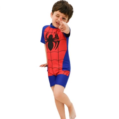 Đồ bơi bé trai ngắn tay liền thân hình người nhện kèm mũ bơi