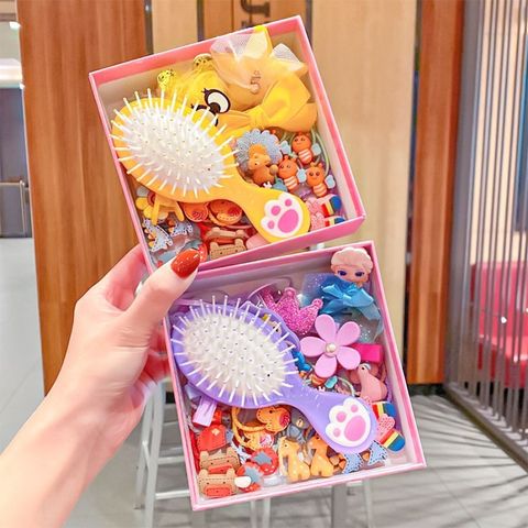 Bộ Hộp Dây Buộc Tóc 28 Món Kèm Lược Dễ Thương Cho Bé - Họa Tiết Nơ, Bông Hoa, Hoạt Hình Xinh Xắn, An Toàn Dịu Nhàng
