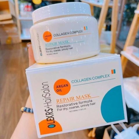 Kem ủ tóc Olexrs Argan Oil Collagen Complex - Phục hồi tóc hư tổn, 100% dầu Argan thiên nhiên, chăm sóc tóc bóng mượt 500ml
