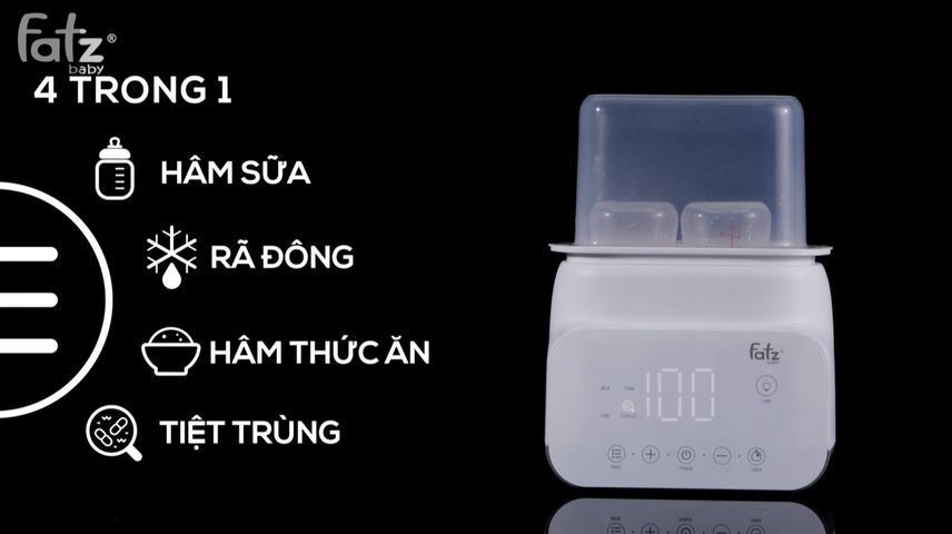 Máy Hâm Sữa Tiệt Trùng Điện Tử 4 Chức Năng Duy Nhất Duo 4 Fatzbaby FB3095MX - Hâm Sữa, Rã Đông, Tiệt Trùng 2 Bình 500W
