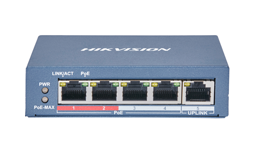 Switch mạng 4 cổng PoE Hikvision DS-3E0105P-E(B) - Thiết bị mạng chuyên dụng cho camera với truyền dẫn 250m, chất lượng hình ảnh sắc nét
