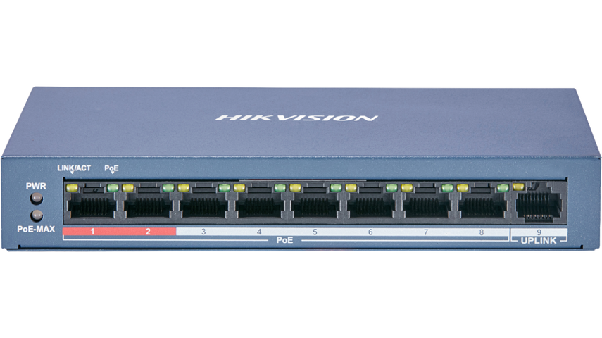 Switch mạng 8 cổng PoE Hikvision DS-3E0109P-E/M(B) - Thiết bị mạng chính hãng, truyền dẫn ổn định và bền đẹp, khoảng cách tối đa 300m