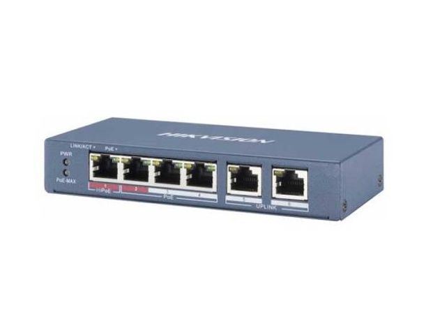 Switch mạng 4 cổng PoE Hikvision DS-3E0106P-E/M - Thiết bị mạng chất lượng cao, công suất 35W, khoảng cách truyền dẫn tối đa 300m