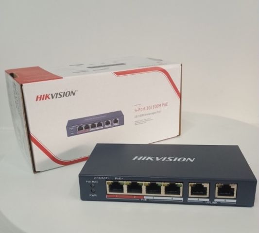 Switch mạng 4 cổng PoE Hikvision DS-3E0106P-E/M - Thiết bị mạng chất lượng cao, công suất 35W, khoảng cách truyền dẫn tối đa 300m