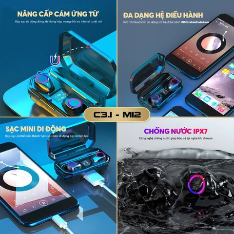 Tai Nghe Bluetooth Deosd TDM12M200S - Tai Nghe Không Dây Kiêm Sạc Dự Phòng, Âm Thanh Chân Thực, Chống Nước IPX7
