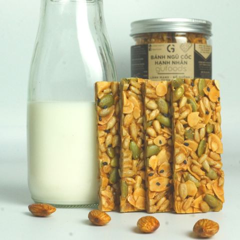 Bánh Ngũ Cốc Hạnh Nhân GUfoods 250g - Snack Bổ Dưỡng Chất Xơ Cao, Không Đường, Nguyên Liệu Thiên Nhiên, Ăn Kiêng An Toàn