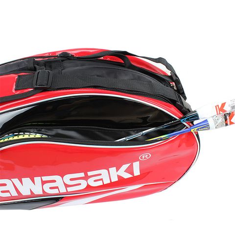 Bao đựng vợt cầu lông Kawasaki 8968 - Chất liệu cao cấp, đa năng, 3 ngăn, chống nước, giữ vợt và giày thể thao, màu đỏ/xanh