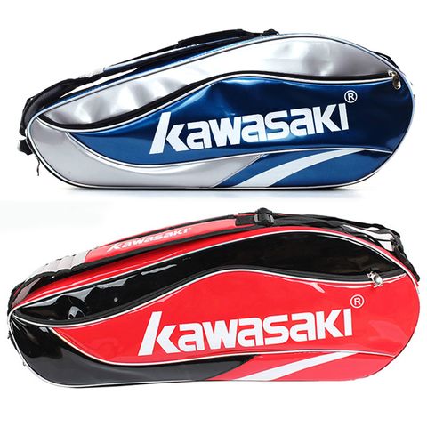 Bao đựng vợt cầu lông Kawasaki 8968 - Chất liệu cao cấp, đa năng, 3 ngăn, chống nước, giữ vợt và giày thể thao, màu đỏ/xanh